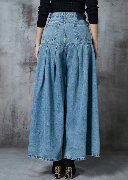 Blue High Waist Patchwork Denim Wide Leg Pant Skirts Summer