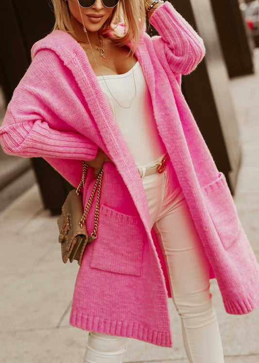 Rose Graphic Pockets Knit Hoodie Cardigans Fall