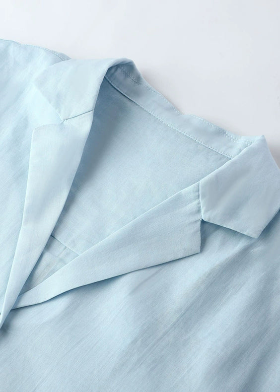 Fitted Blue Notche Button Shirt Spring