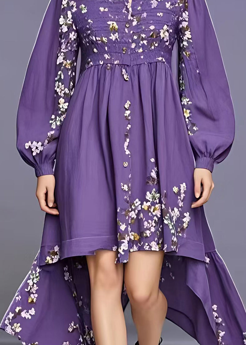 Purple O-neck Patchwork Maxi Dress Fall