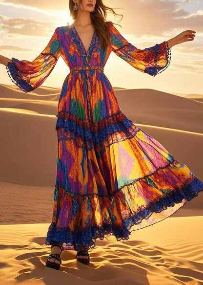 Multicolour Print Chiffon Vacation Dress Spring