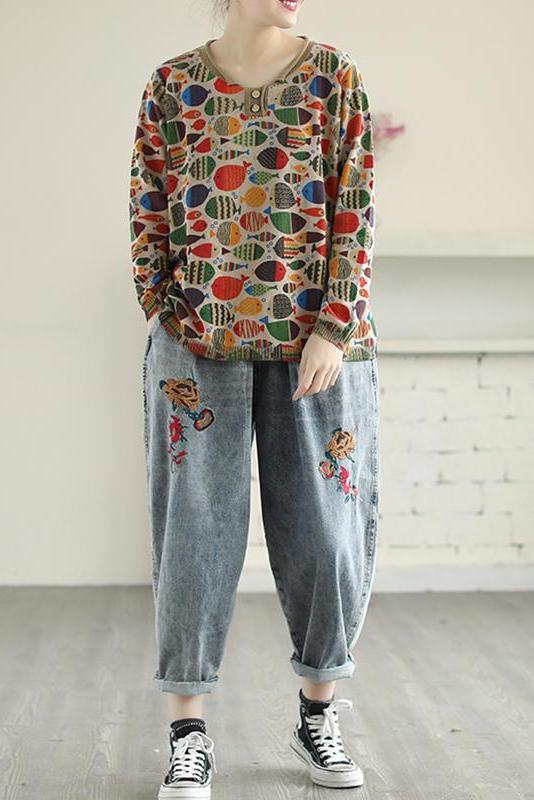 Round Neck Fish Print Knitted T-shirt