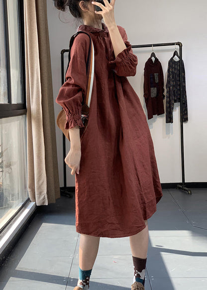 Red Peter Pan Collar Lace Patchwork Cotton Dress Fall