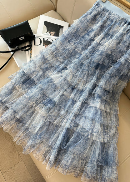 Blue Tie Dye Layered Tulle Skirt Summer