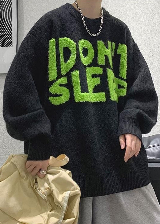 Stylish Green O Neck Letter Cozy Knit Sweaters Winter