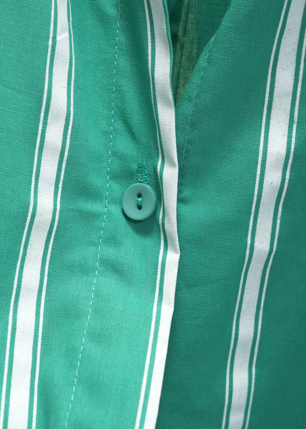 Green Peter Pan Collar Striped Button Cotton Shirt Fall
