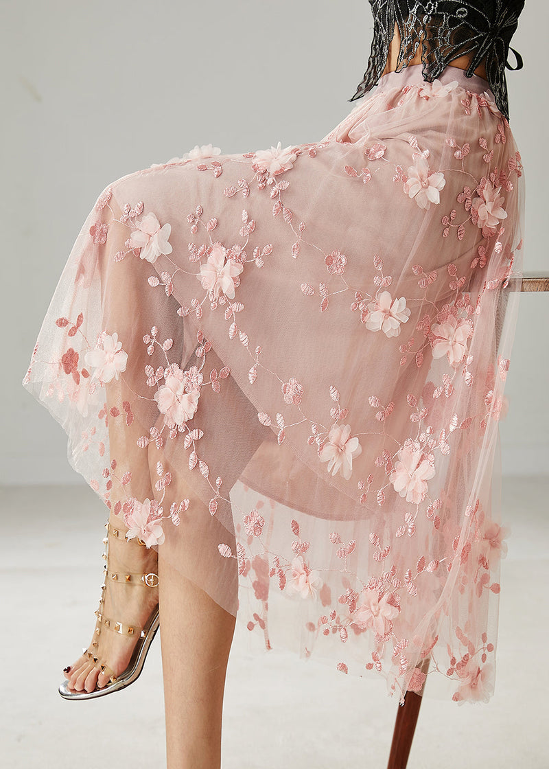 Pink Tulle Beach Skirts Embroidered Summer