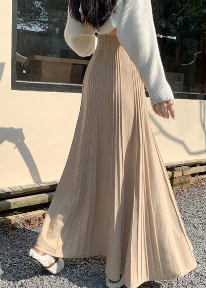 Stylish Beige Exra Large Hem Knit a Line Skirt Spring