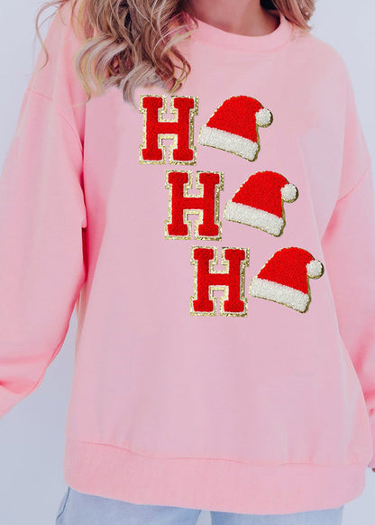Style Pink O Neck Embroidered Cotton Pullover Sweatshirt Winter