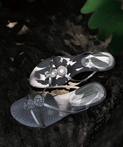 Brown Zircon Splicing Wedge Suede Slide Sandals