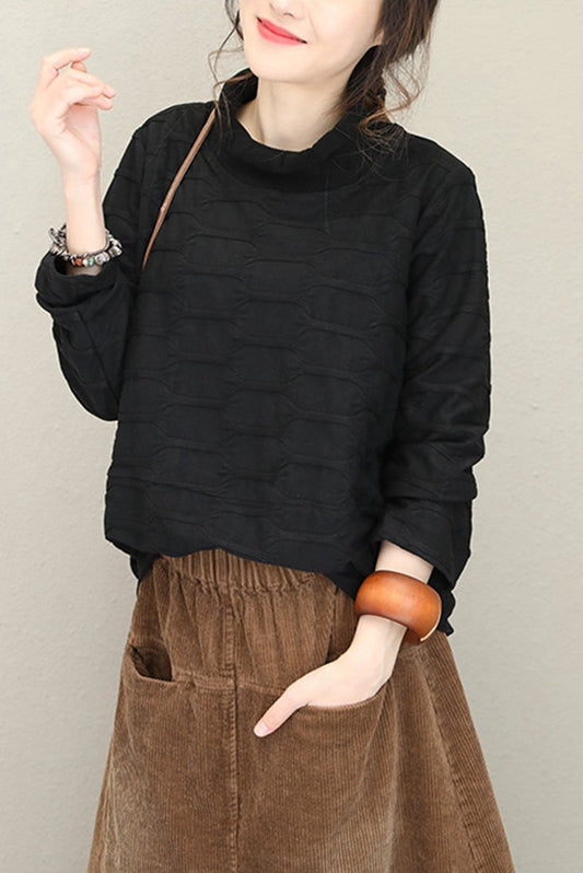 Half High Neck Fleece Loose Tops for Autumn