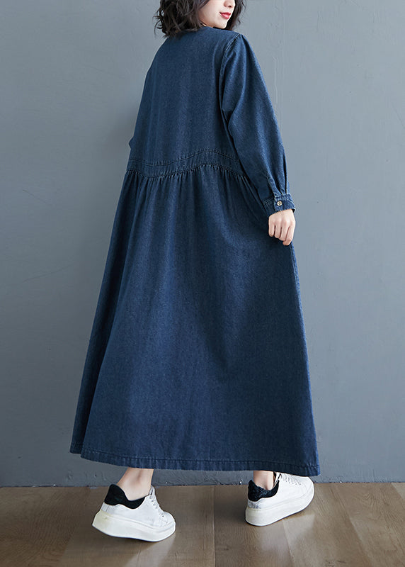 Denim Blue Patchwork Long Dress Long Sleeve