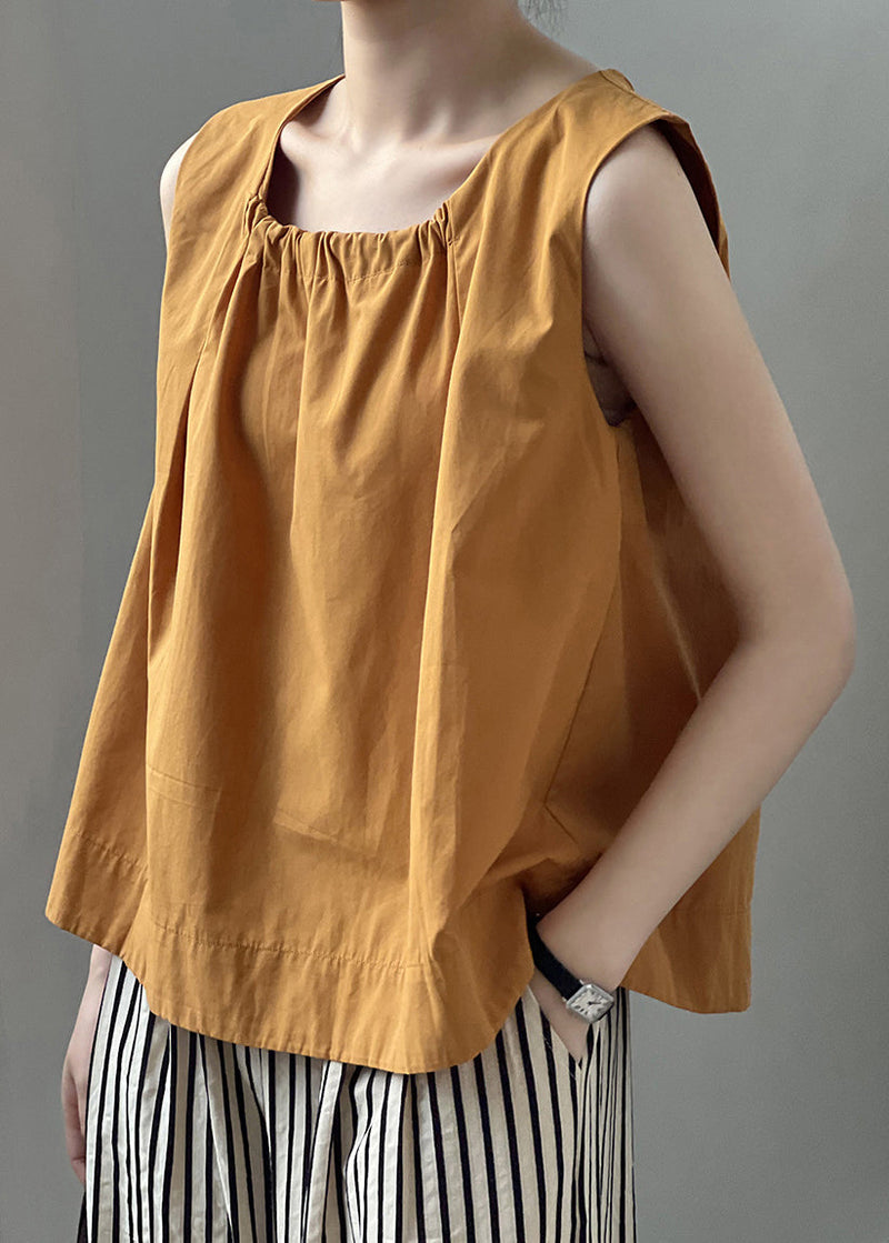 Orange Wrinkled Cotton Top Sleeveless