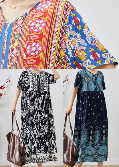 Black Oversized Print Cotton Holiday Dresses Summer