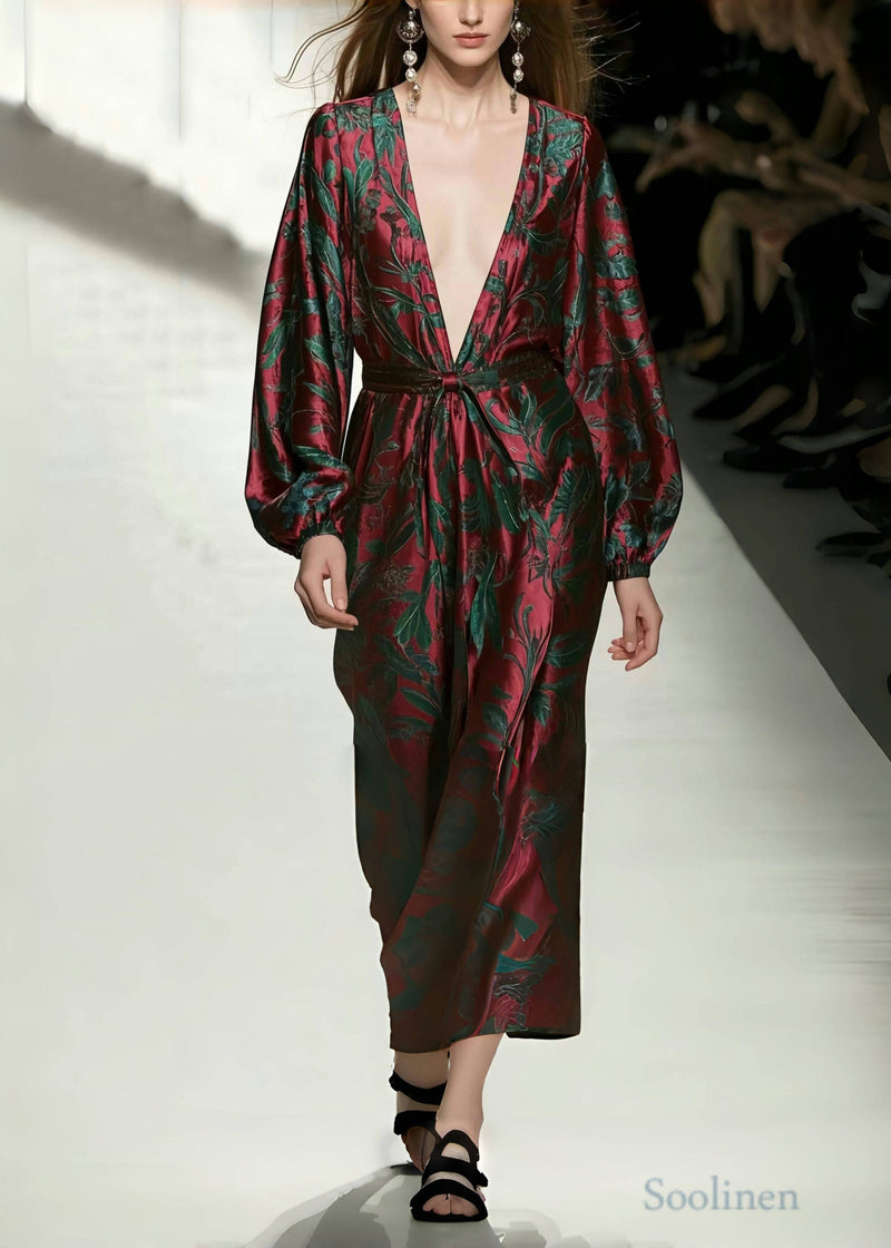 Mulberry V Neck Print Silk Vacation Dresses Spring