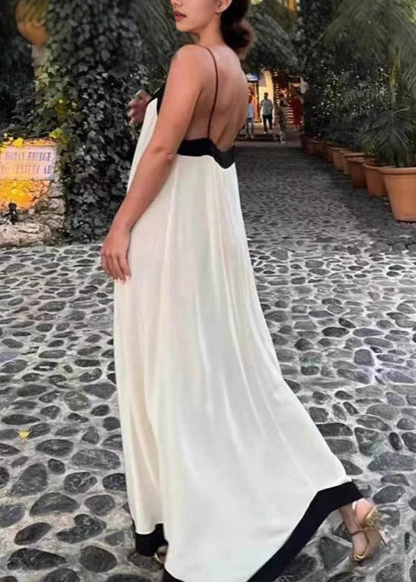 White V Neck Cotton Spaghetti Strap Dress Summer