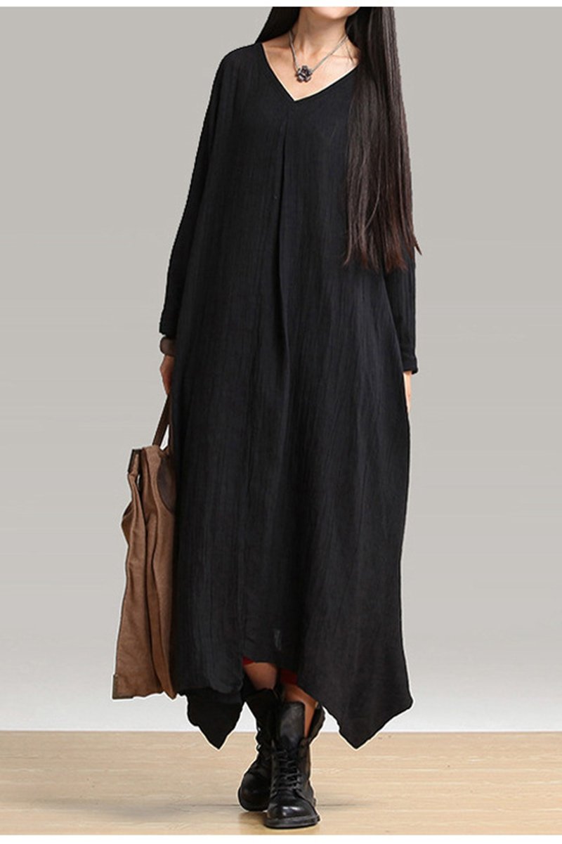 Fall Maxi Black Linen Dress