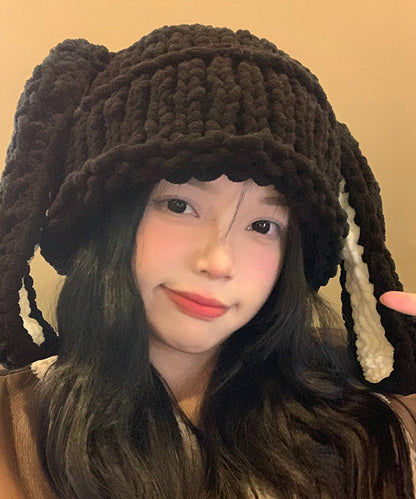 Stylish Black Rabbit Ears Thick Knit Bonnie Hat