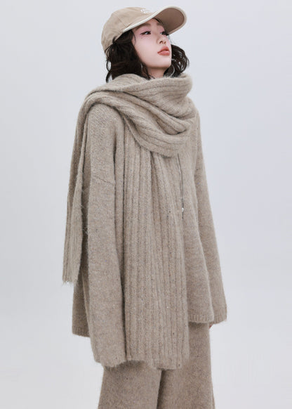 Khaki Sequins Warm Wool Knit Cozy Scarf