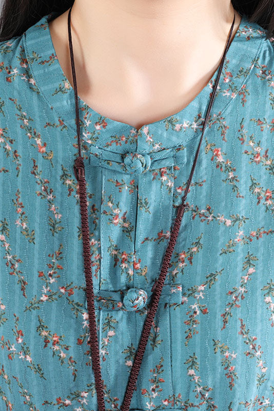 Summer Loose Short Sleeve Dress Linen Print Dress