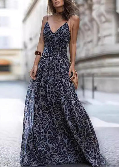 Brown Leopard Print Tulle Spaghetti Strap Dress Summer