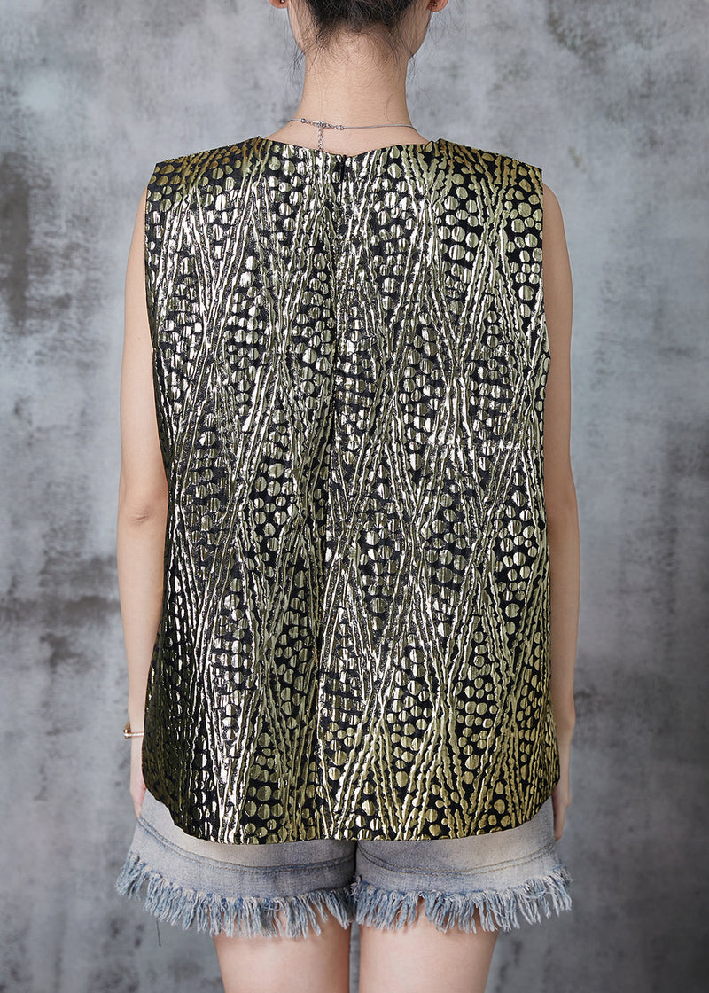 Green Jacquard Cotton Beach Vest Sleeveless