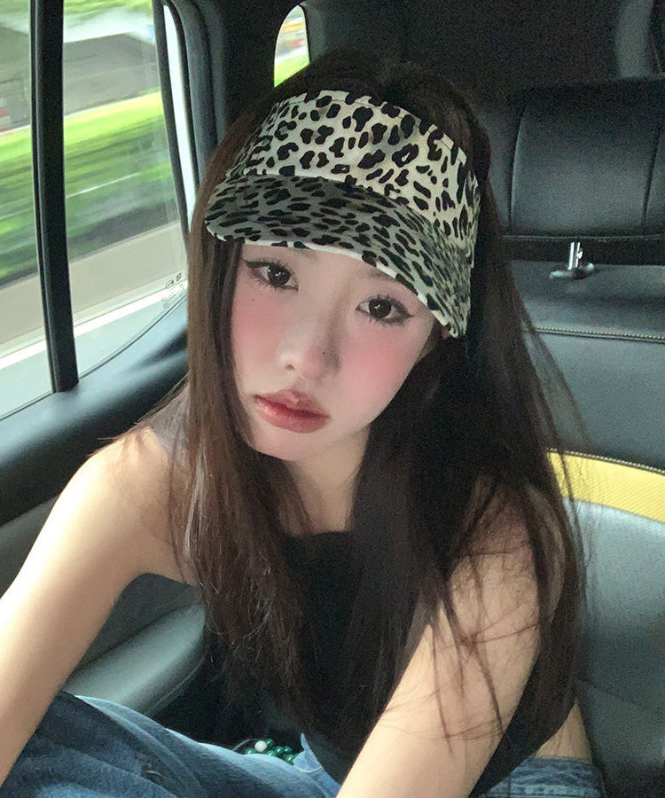 Hip Hop Style Versatile Coffee Leopard Print Sunshade Top Hat