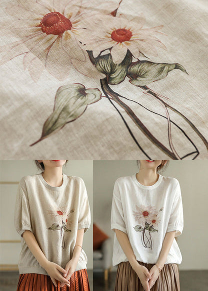 Linen Colour O-neck Linen T Shirt Summer