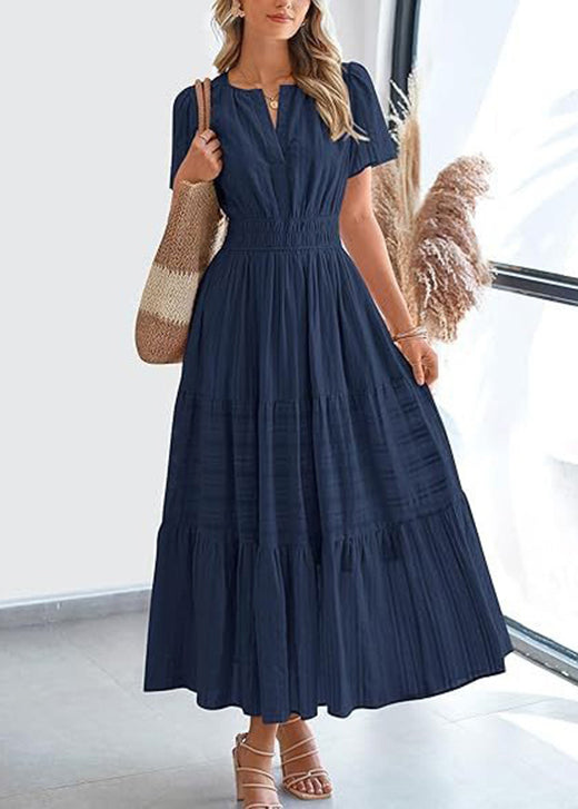 Pink O Neck Wrinkled Patchwork Cotton Dress Summer