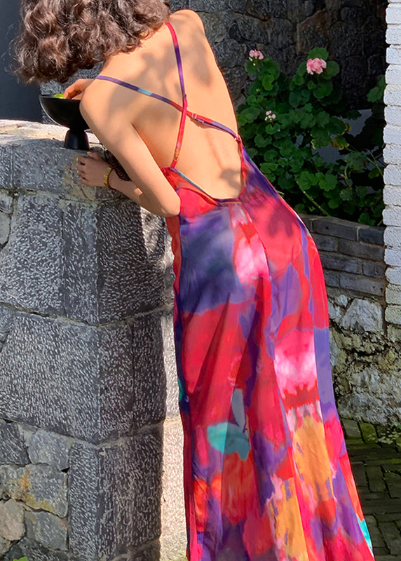 Red Lace Patchwork Long Spaghetti Strap Dress Summer