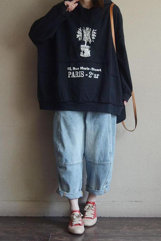 Plant Print 100% Cotton Hooded Spring Sweatshirt