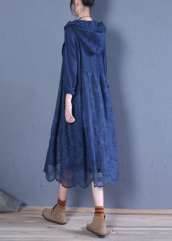 Black Hooded Lace Patchwork Cardigans Spring