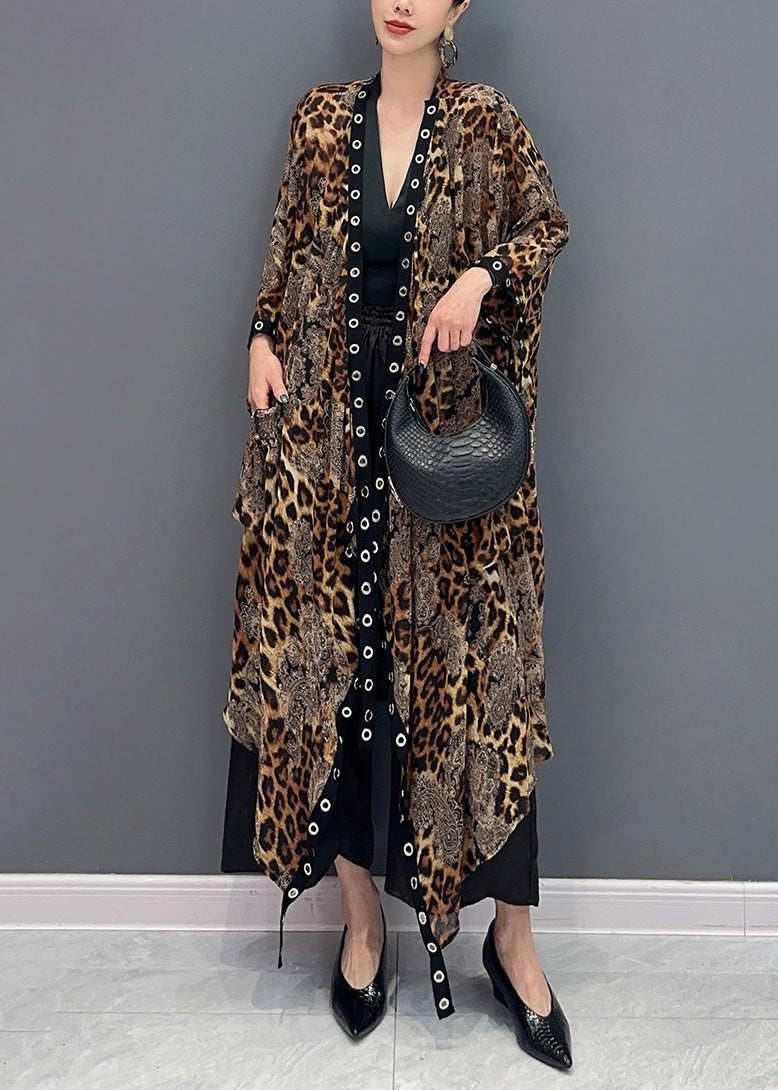Summer Leopard Cardigan Asymmetrical Design Long Sleeve