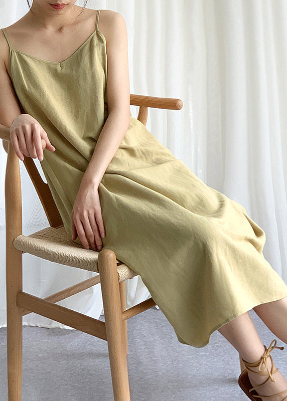 Khaki Linen Spaghetti Strap Dress Sleeveless