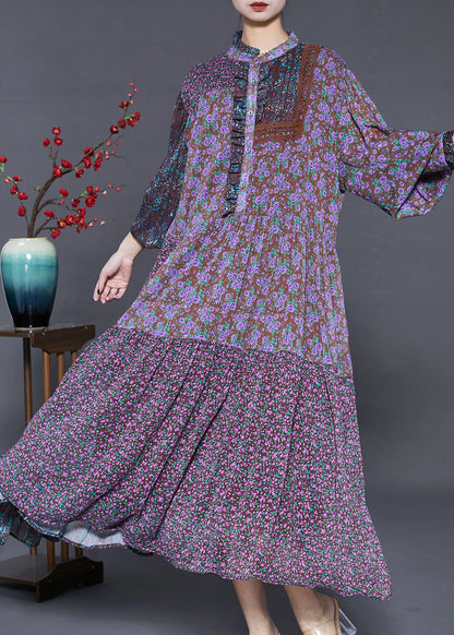 Purple Ruffled Patchwork Chiffon Dresses Summer