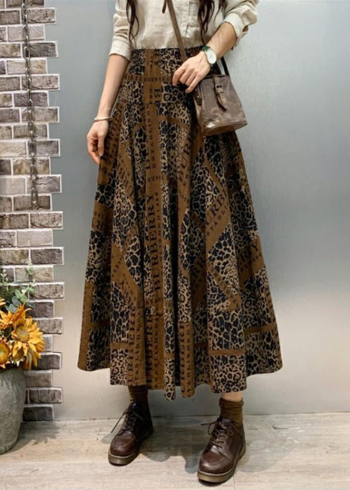 Coffee Pockets Cotton a Line Skirts Elastic Waist