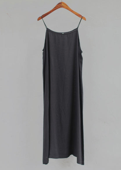 Simple Versatile Apricot O Neck Cotton Spaghetti Strap Dress Summer