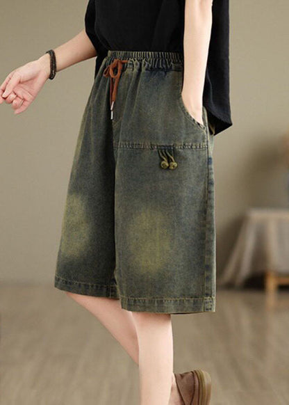 Summer Loose Embroidered Elastic Waist Denim Shorts