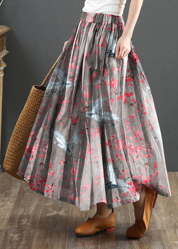 Striped a Line Retro Print Skirts Linen