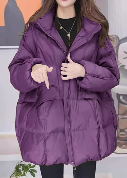 Green Zippered Pockets Plaid Thick Hooded Parka Winter