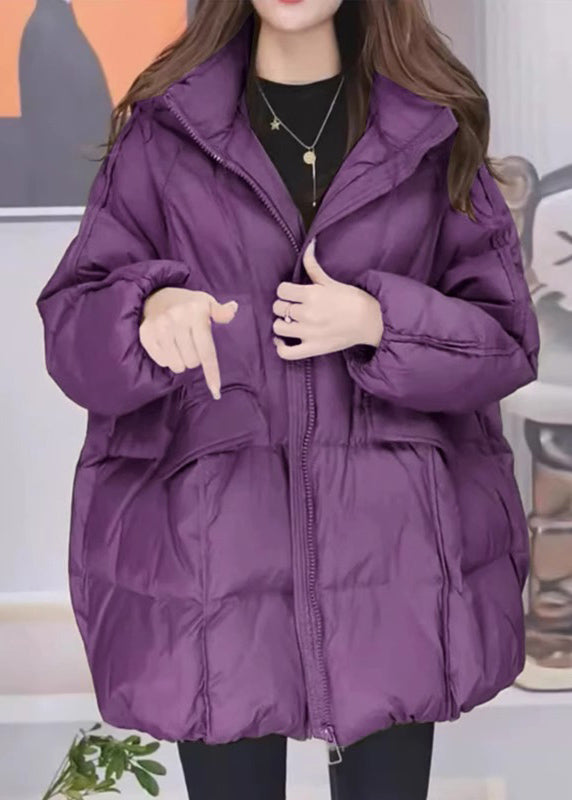 Green Zippered Pockets Plaid Thick Hooded Parka Winter