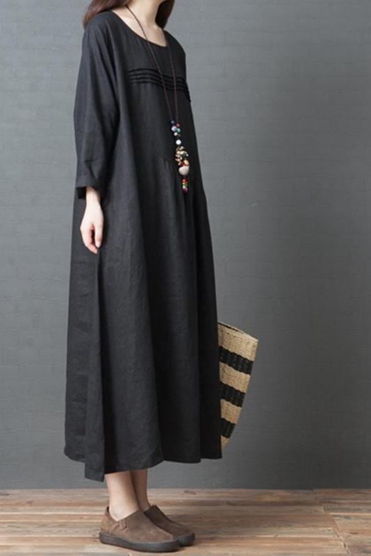 Korea Style Loose Linen Maxi Dresses for