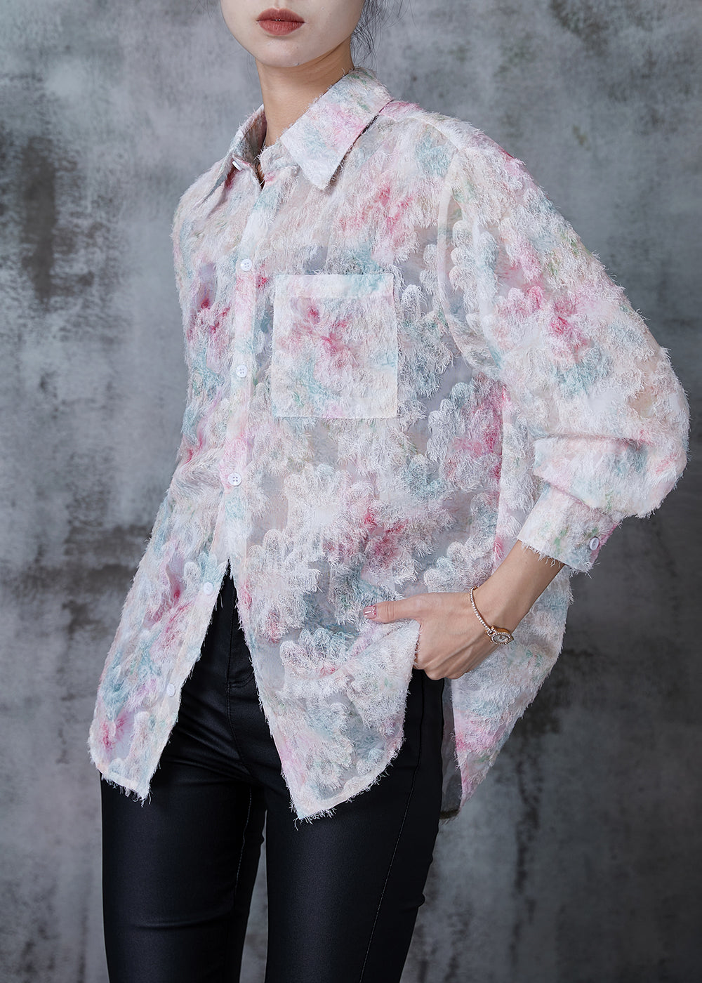 Pink Eyelash Chiffon Shirt Spring