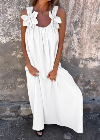 Rose U Neck Cotton Long Dresses Sleeveless