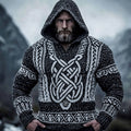 Men's Viking Tribal Chunky Knit Celtic Knotwork Patterns Cozy Knit Hooded Sweater elevenforest