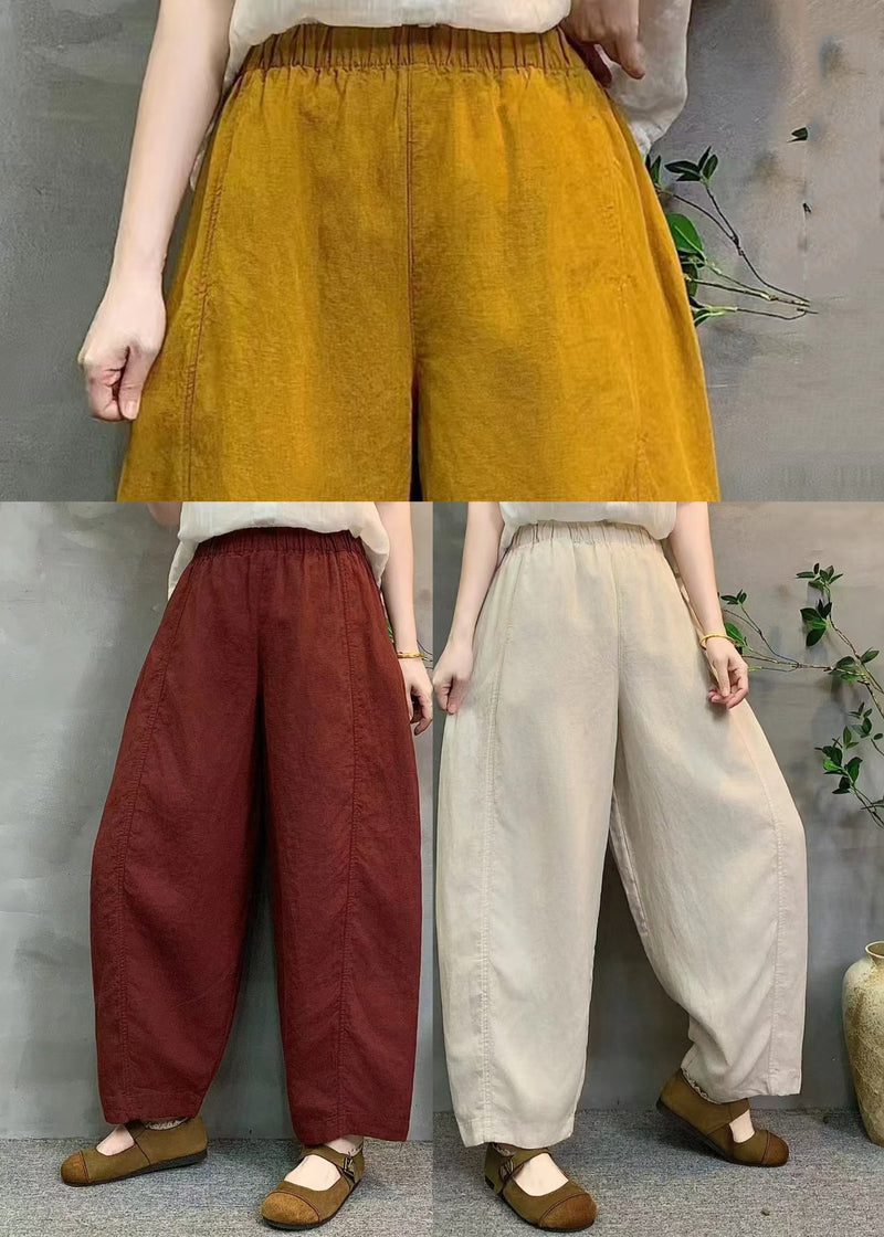 Stylish Yellow Elastic Waist Linen Harem Pants Summer