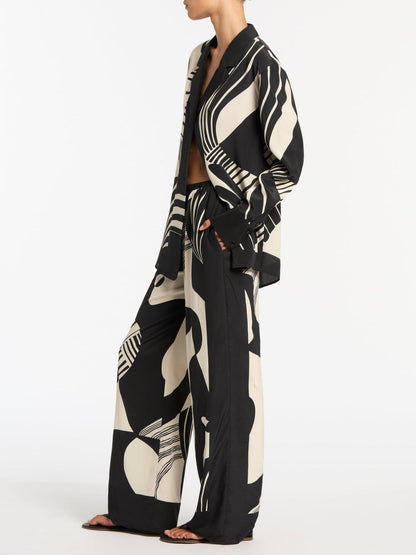 Graffiti Print Loose Wide Leg Pants Set