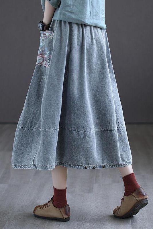 Elastic Waist Denim Cotton Skirt