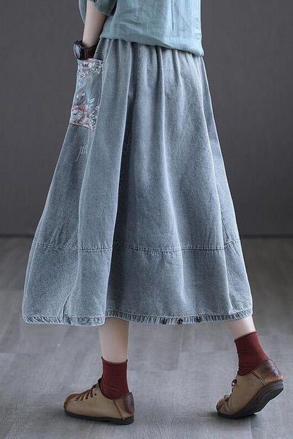 Elastic Waist Denim Cotton Skirt
