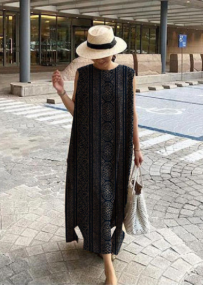 O Neck Side Open Linen Cotton Clothes Fabrics Khaki Dress